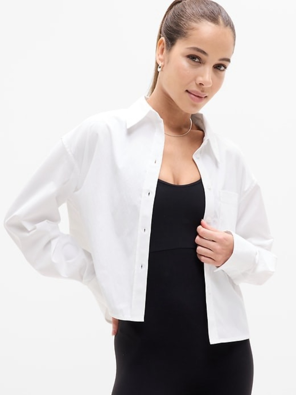 NWOT Athleta White Button-Up Crop Shirt